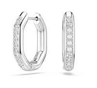 Swarovski Pendientes de Aro Dextera, con una Hilera de Cristales Redondos Transparentes en Engaste de Garra, Forma Octogonal, Talla Redonda, Pequeños, Baño de Rodio, Blanco