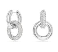 Swarovski Pendientes de aro Dextera, Diseño asimétrico, Bucle entrelazado, Blancos, Baño de rodio