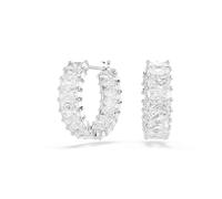 Swarovski Pendientes de aro Matrix, corte baguette, color blanco, acabado de rodio
