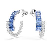 Swarovski Pendientes de aro Matrix, cortes mixtos, azul, acabado de rodio