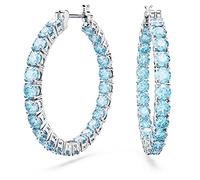 Swarovski Pendientes de Aro Matrix para Mujer, con Baño de Rodio, Piedras Azules, Colección Matrix de Swarovski