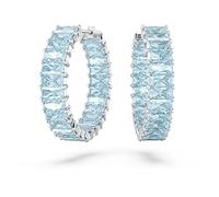 Swarovski Pendientes de Aro Matrix para Mujer, con Piedras en un Tono Aguamarina en Talla Princesa Baguette, en Baño de Rodio, Colección Matrix de Swarovski