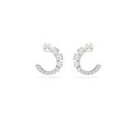 Swarovski Pendientes de aro Matrix, Perla de cristal, Talla redonda, Blancos, Baño de rodio