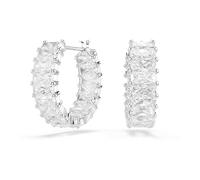 Swarovski Pendientes de aro Matrix, Talla baguette, Blancos, Baño de rodio