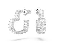 Swarovski Pendientes de aro Matrix, Talla baguette, Corazón, Pequeños, Blancos, Baño de rodio