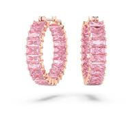Swarovski Pendientes de aro Matrix, Talla baguette, Rosas, Baño tono oro rosa