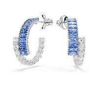 Swarovski Pendientes de aro Matrix, Tallas mixtas, Azules, Baño de rodio