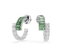 Swarovski Pendientes de aro Matrix, Tallas mixtas, Verdes, Baño de rodio