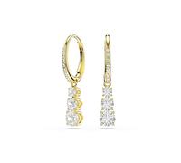 Swarovski Pendientes de Aro Stilla Attract, con Trío de Swarovski Zirconia Transparentes en Talla Redonda y Pavé, Colección Stilla Attract, Baño en Tono Oro, Blancos