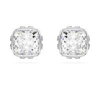 Swarovski Pendientes de botón Birthstone, Talla cuadrada, Abril, Blancos, Baño de rodio