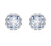 Swarovski Pendientes de botón Birthstone, Talla cuadrada, Marzo, Azules, Baño de rodio