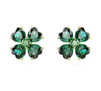 Swarovski Pendientes de botón Idyllia, Trébol, Verdes, Baño tono oro