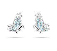 Swarovski Pendientes de Botón Lilia para Mujer, con Baño de Rodio y brillante pavé azul, Silueta de Mariposa, de la Colección Lilia