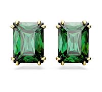 Swarovski Pendientes de botón Matrix, Swarovski Zirconias Verdes de Talla Rectangular, Baño Tono Oro