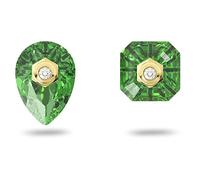 Pendientes de botón Numina, Diseño asimétrico, Tallas mixtas, Verdes, Baño tono oro OS