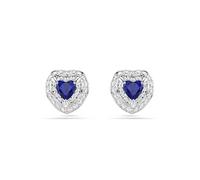 Swarovski Pendientes de botón One, Talla de corazón, Pavé, Corazón, Azules, Baño de rodio