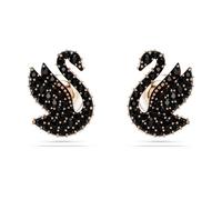 Swarovski Pendientes de botón Swarovski Swan, Cisne, Negros, Baño tono oro rosa