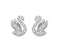 Swarovski Pendientes de botón Swarovski Iconic Swan, Cisne, Blancos, Baño de rodio