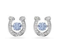 Swarovski Pendientes de botón Symbolica, Talla redonda, Pavé, Herradura, Azules, Baño de rodio
