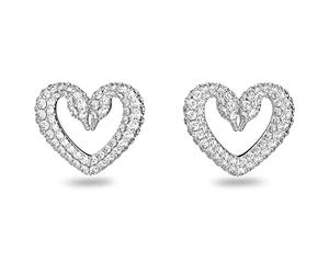 Swarovski Pendientes de Botón Una para Mujer, con Baño de Rodio, Cristales Blancos, Corazón, Colección Una de Swarovski