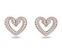 Swarovski pendiente boton una corazon, pequeños blancos oro rosa