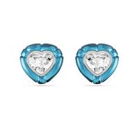 Swarovski Pendientes de Clip Dulcis, Colección Dulcis, Inspirados en Pop Art, Cada Corazón Azul Presenta un Cristal Transparente en Forma de Corazón, Pavé, Baño de Rodio, Azules