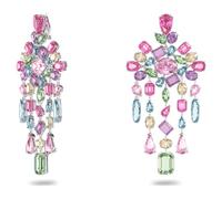 Swarovski Pendientes de clip Gema, corte mixto, Chandelier, extralargos, multicolor, chapados en rodio