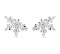 Swarovski Pendientes de clip Idyllia, corte mixto, medio copo de nieve, blanco, chapado en rodio