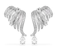 Swarovski Pendientes de clip Vienna, corte mixto, cisne, blanco, chapado en rodio