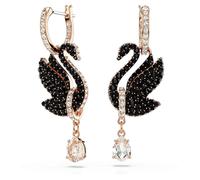 Swarovski Pendientes de gota chapados en oro rosa, color negro, 3.8 cm x 1.3 cm, Cristal Circonita cúbica, Circonia cúbica