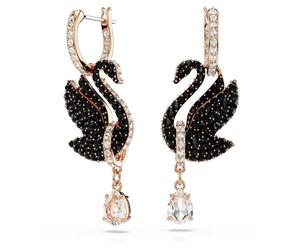 Swarovski Pendientes de gota chapados en oro rosa, color negro, 3.8 cm x 1.3 cm, Cristal Circonita cúbica, Circonia cúbica