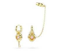 Swarovski Pendientes de gota con pendiente ear cuff Idyllia, Tallas mixtas, Corazón con llave, Rosa, Baño tono oro