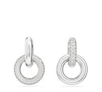 Swarovski Pendientes de aro Dextera, Diseño asimétrico, Bucle entrelazado, Blancos, Baño de rodio