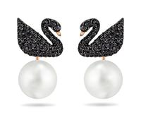 Swarovski Pendientes Ear Jacket Swarovski Iconic Swan, negro, Baño en tono Oro Rosa