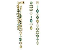 Swarovski Pendientes Gema, Diseño asimétrico, Tallas mixtas, Extralargos, Verdes, Baño tono oro