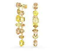 Swarovski Pendientes Gema, Diseño asimétrico, Tallas mixtas, Largos, Amarillos, Baño tono oro