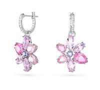 Swarovski Pendientes Gema, Tallas mixtas, Flor, Rosas, Baño de rodio