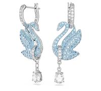 Swarovski Pendientes Iconic Swan, Motivo de Cisne, Pavé de Cristales Azul Hielo, Baño de Rodio