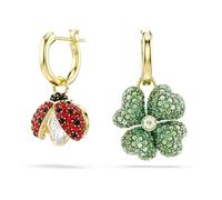 Swarovski Pendientes Idyllia, Conjunto (3), Mariquita, trébol, fresa, Multicolores, Baño tono oro