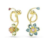 Swarovski Pendientes Idyllia, Diseño asimétrico, Tallas mixtas, Flor, Multicolores, Baño tono oro
