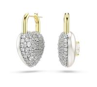Swarovski Pendientes Idyllia, Tallas mixtas, Corazón, Blancos, Baño tono oro