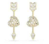 Swarovski Pendientes Idyllia, Tallas mixtas, Corazón con flecha, Blancos, Baño tono oro