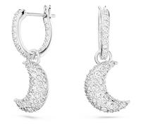 Swarovski Pendientes Luna, Motivo de Media Luna, Cristales Blancos, Baño de Rodio