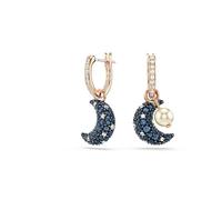 Swarovski Pendientes Luna, Perla de cristal, Diseño asimétrico, Luna, Multicolores, Baño tono oro rosa