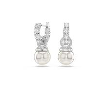 Swarovski Pendientes Matrix, Perla de cristal, Talla redonda, Blancos, Baño de rodio