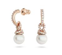 Swarovski Pendientes Originally, Perla de cristal, Blancos, Baño tono oro rosa