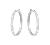 Pendientes de aro Dextera, Pavé, Grandes, Blancos, Baño de rodio