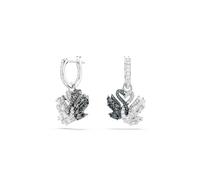 Swarovski Pendientes Swan, Cisnes Suspendidos de delicados aros en pavé, con Swarovski Zirconia en Black y en White en Tallas redondas y Marquise, Baño en Rodio y Rutenio, Acabados Metálicos, Negros