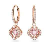 Swarovski Pendientes Sparkling Dance para Mujer, con Baño Tono Oro Rosa, Cristal Rosa Flotante, Trébol, Colección Sparkling de Swarovski