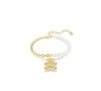 Pulsera Idyllia, Perla de cristal, Talla redonda, Osito, Tono dorado, Acabado en oro de 18 quilates OS